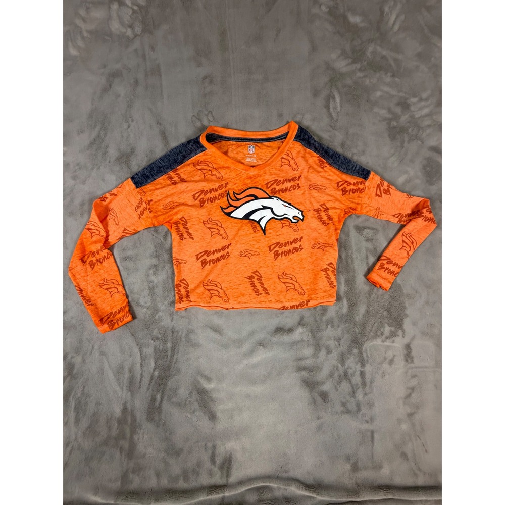 NFL Denver Broncos Girls Orange All Over Print Cropped Long Sleeve Shirt 7/8